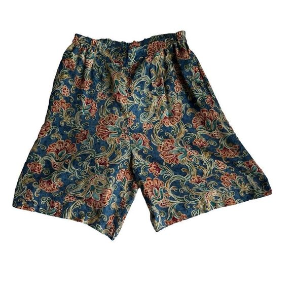 Y2K Silk Xposure Shorts Paisley Blue Red High Waist Elastic SZ S - Picture 14 of 15